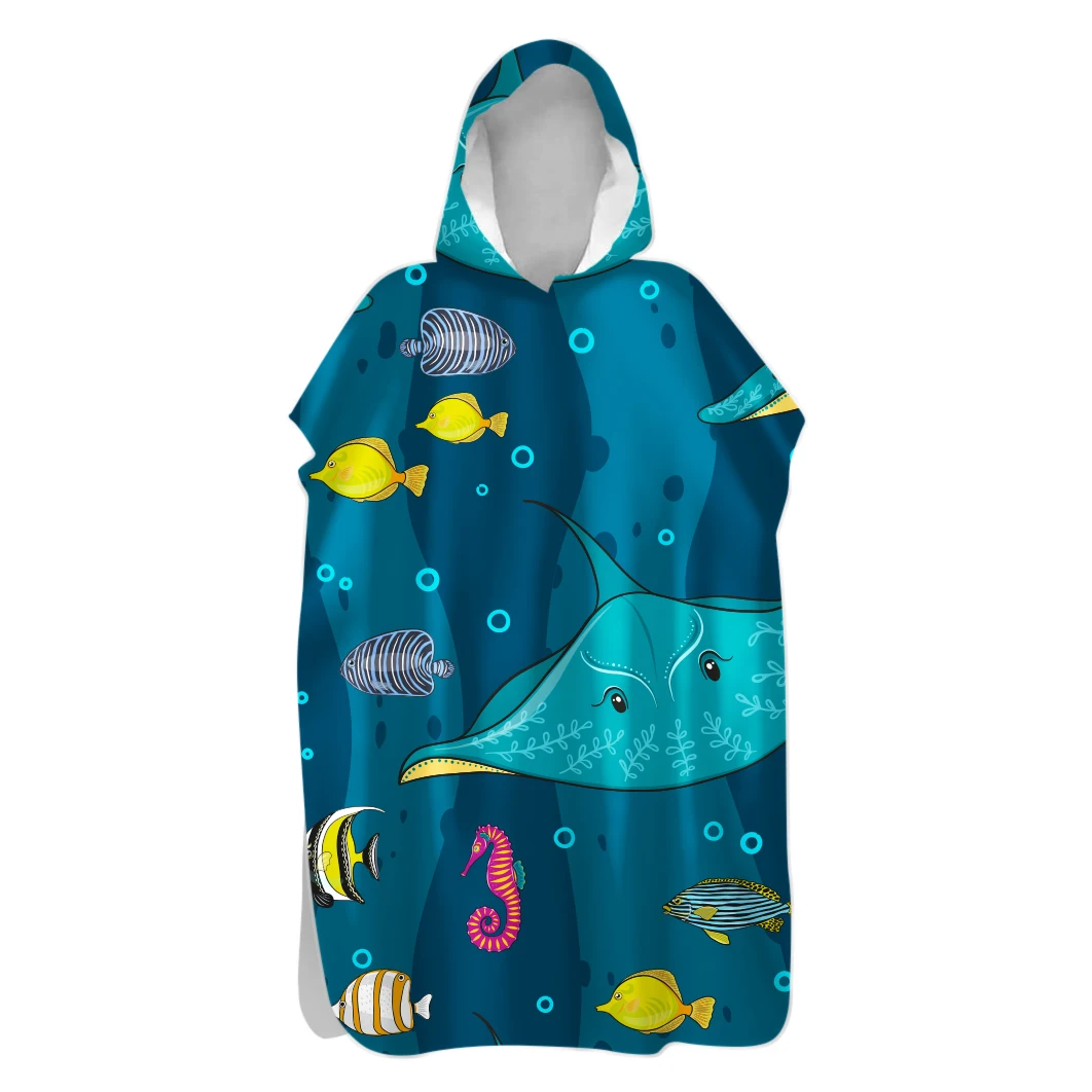 Пончо с капюшоном для взрослых и детей полотенце купания пляжа морской акулы
