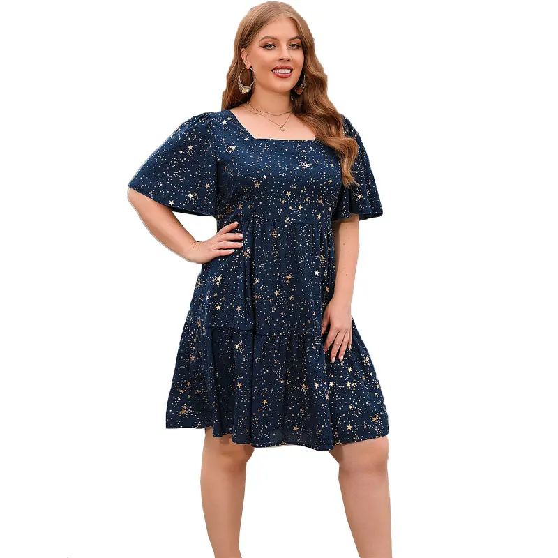 Plus Size Summer Dresses Women 2023 Elegant Square Collar Floral Puff Sleeve Party Dress Casual Ladies Boho Midi Dress Sundress