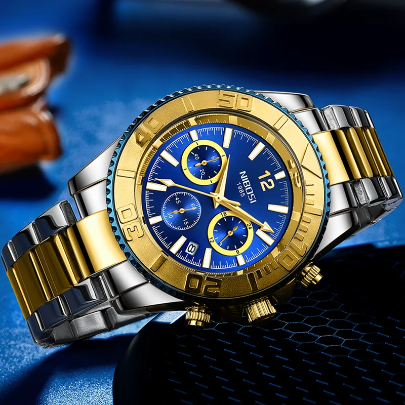 

Часы наручные NIBOSI Мужские кварцевые, брендовые Роскошные повседневные спортивные водонепроницаемые с хронографом, для дайвинга, 24 часа в сутки, 2023