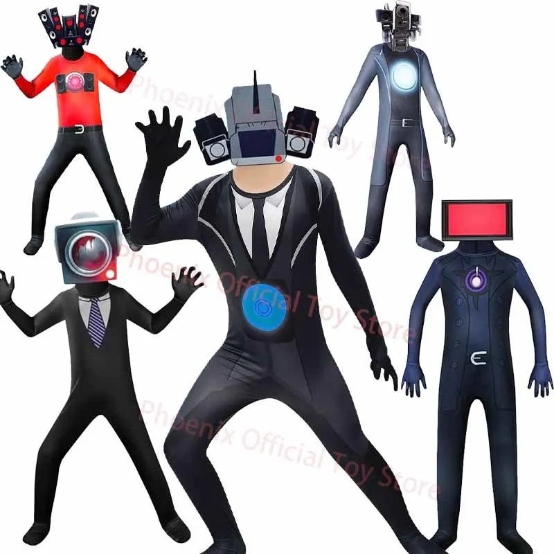

Skibidi Toilet Cosplay Costume Horror Game Cameraman TV Man Videoman Cos Suit Halloween Jumpsuit Funny Clothing For Kids Gift
