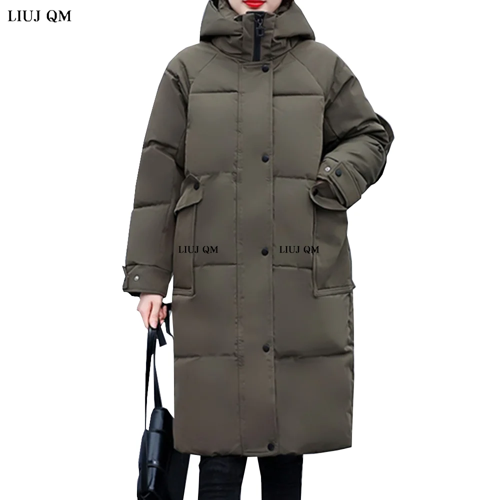 Large Size Clothing Women Winter Hooded Padded Coat Parka Solid Long Thicken Warm Down Jacket Loose Oversize Female Outerwear