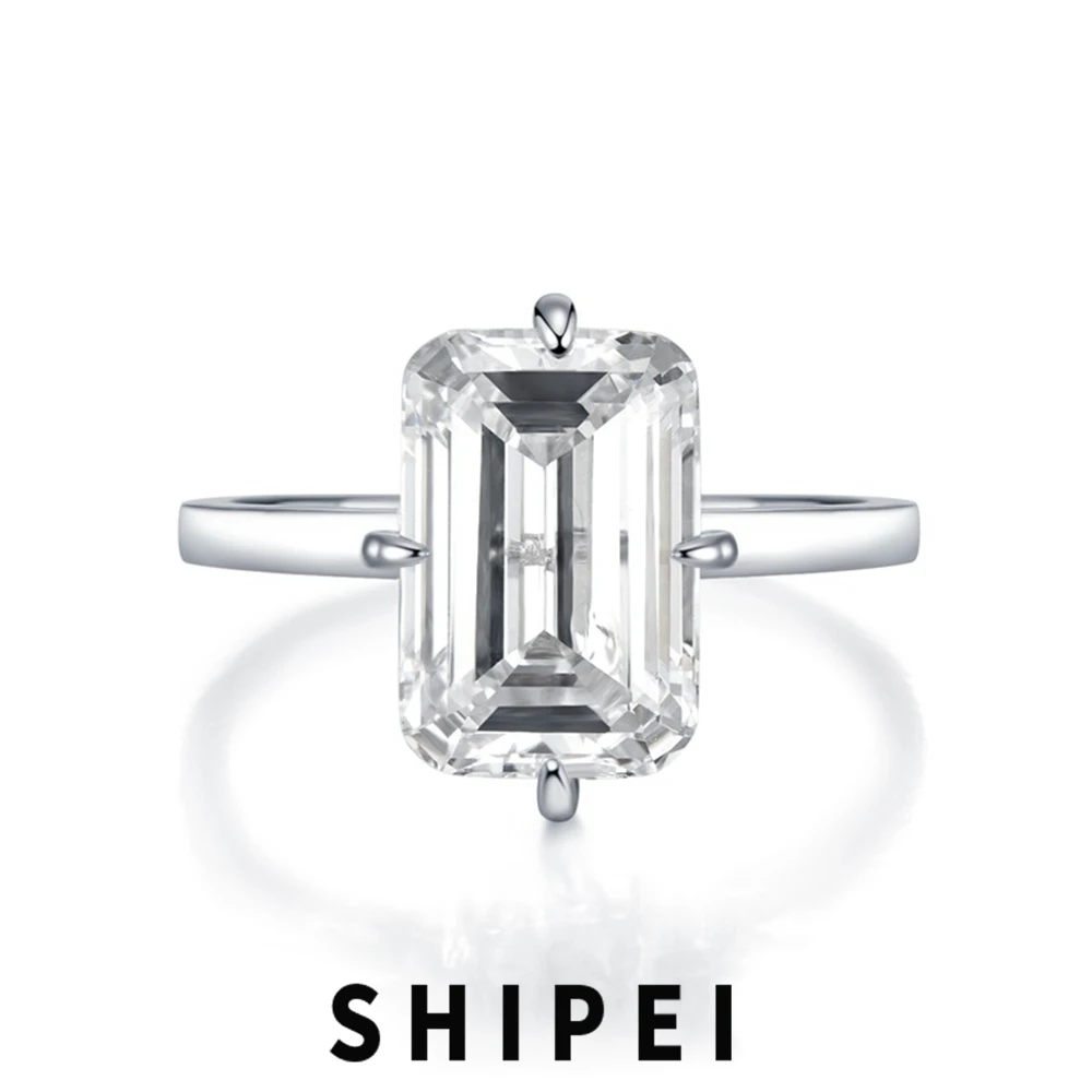 

SHIPEI Classic Solid 925 Sterling Silver Emerald Cut 8*12 MM White Sapphire Wedding Engagement Ring Fine Jewelry Gift Wholesale