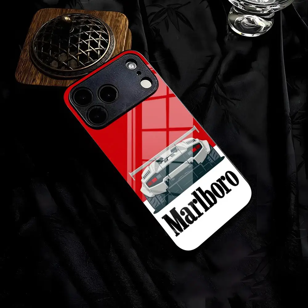 Фото Ретро-чехол для телефона M-Marlboro для iPhone 17 Air 16 E Pro Max 15 14 13 Mini 12 Pro 11 Max Plus, черный, стеклянный №5
