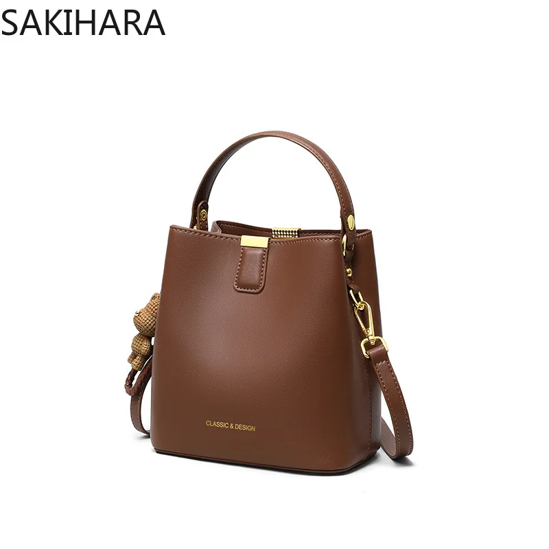 Сумка через плечо для женщин однотонная простая модная ведерка винтажная