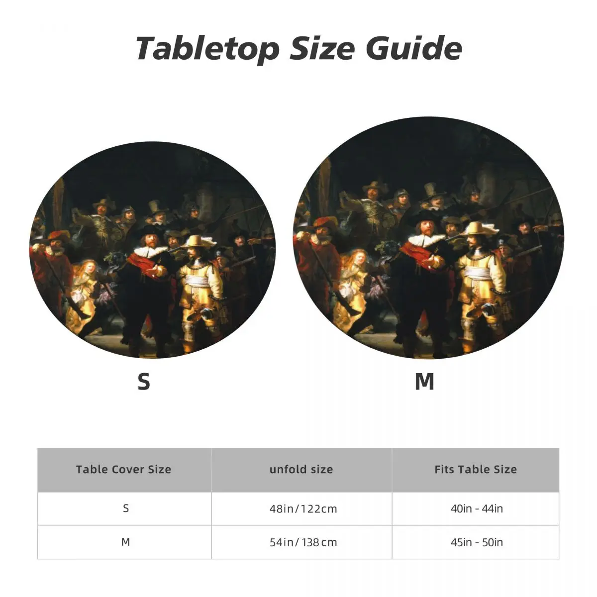 Round Waterproof The Night Watch By Rembrandt Van Rijn Tablecloth Backed Elastic Edge Table Covers Dutch Artist Table Cloth images - 6