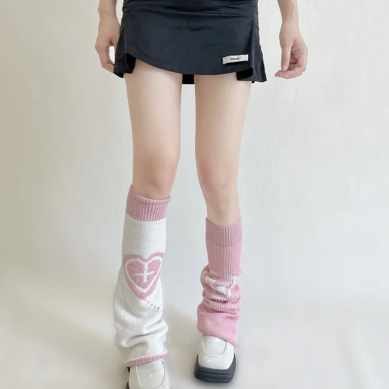 Women Knitting Leg Warmers School Student Acrylic Down  Trim Foot Cover Socks Middle Tube