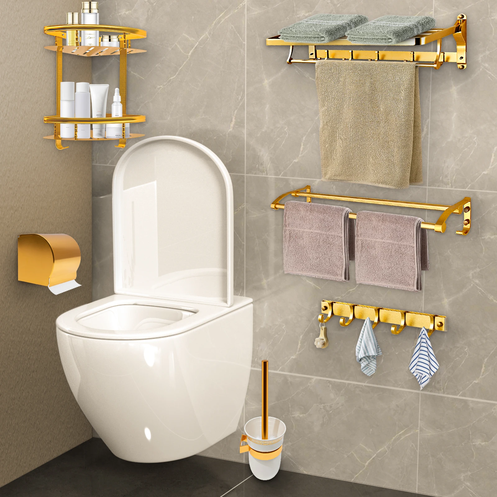 Bathroom Accessories Set Wall Mounted Bath Toilet Hardware Bar Shelf