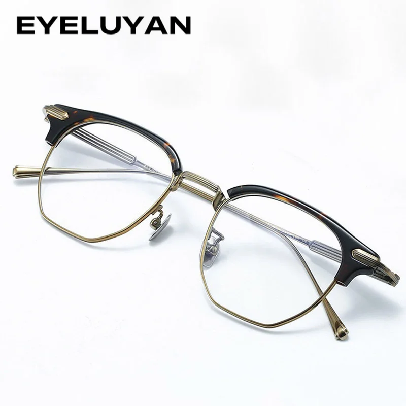 Фото Классические полуоправные оптические очки EYELUYAN для мужчин, высококачественные очки для коррекции близорукости из чистого титана №2