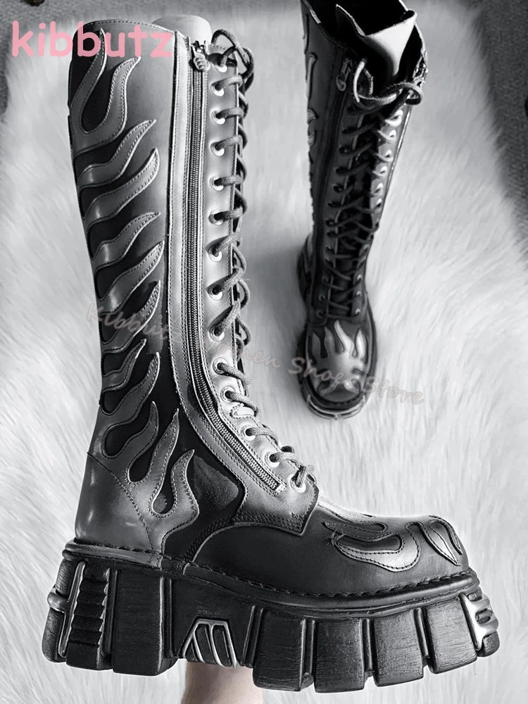 Мотоциклетные ботинки с вышивкой Totem в стиле рок Y2k темные панк из натуральной