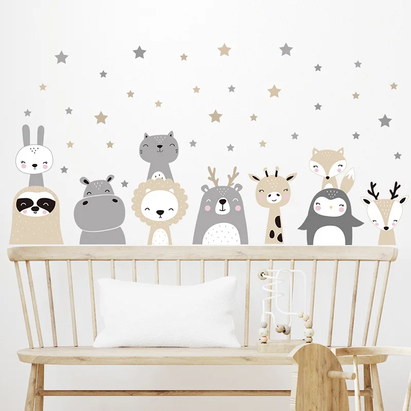 

Cartoon Animal Wall Stickers for Kids Room Penguin Hippo Lion Wall Decals Bedroom Decor Baby Nursery Sticker Interior Wallpaper