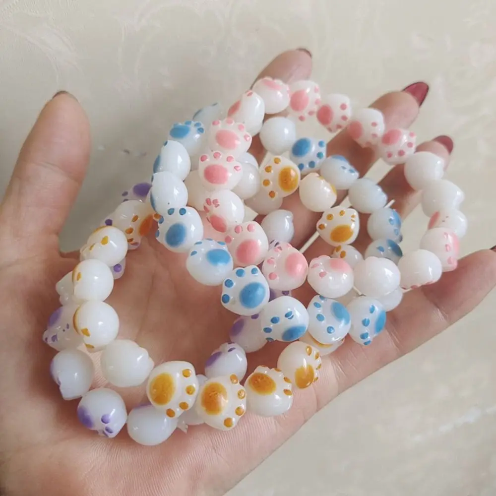 

Women Cute Resin Pink Cat Paw Bracelets Girls Korean Lovely Beaded Charm Bracelet Sweet Handmade Fashion Jewelry