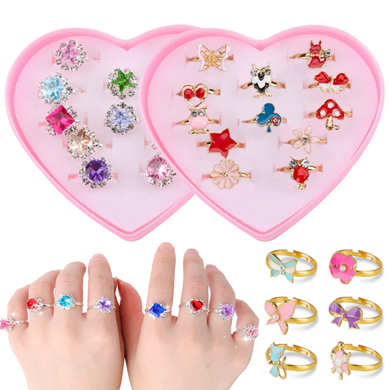 12 Шт. Детские Кольца В Форме Сердца С Регулируемым Открытием Шкатулка Для
