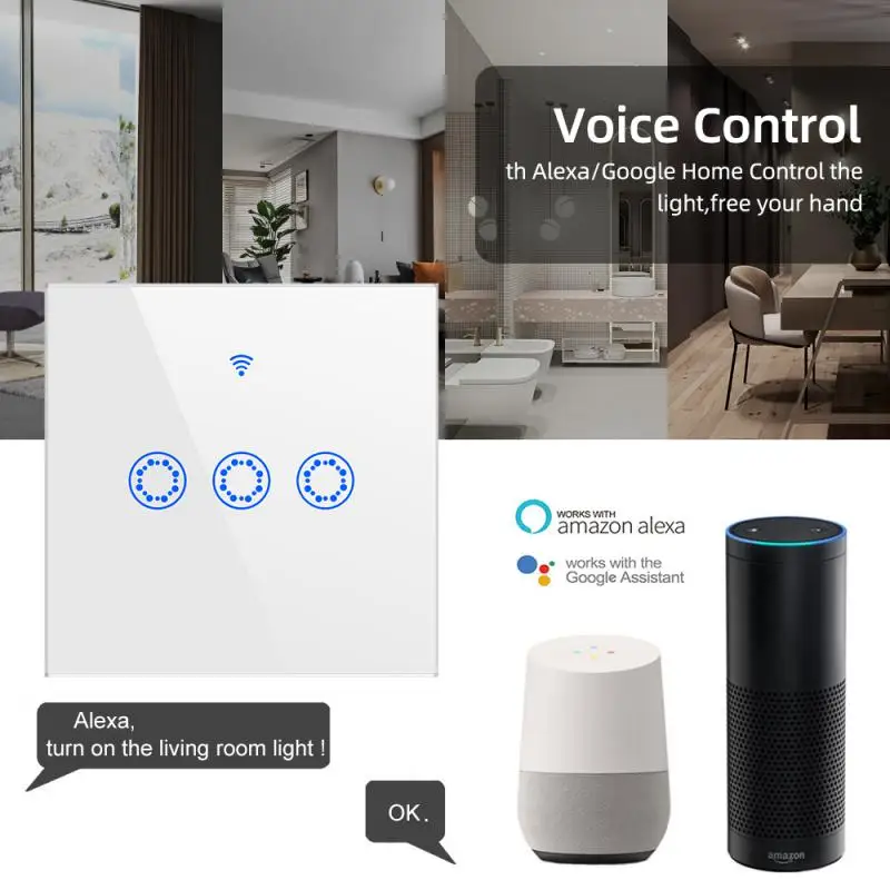 

Smart Switch Work With Amazon Alexa Google Home European Standard Ac 90-250v Voice Control Smart Home Wireless Switches