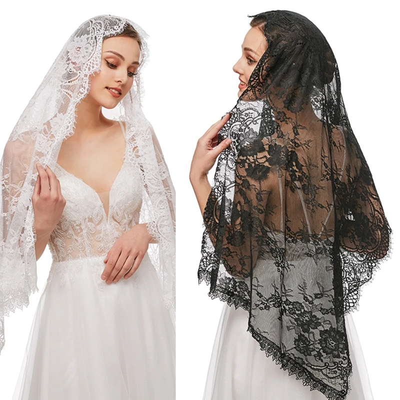 

652F Church Veil Mantilla Latin Mass Veils Floral Lace Design for Head Covering for Catholic Chapels Confirmation and Baptism
