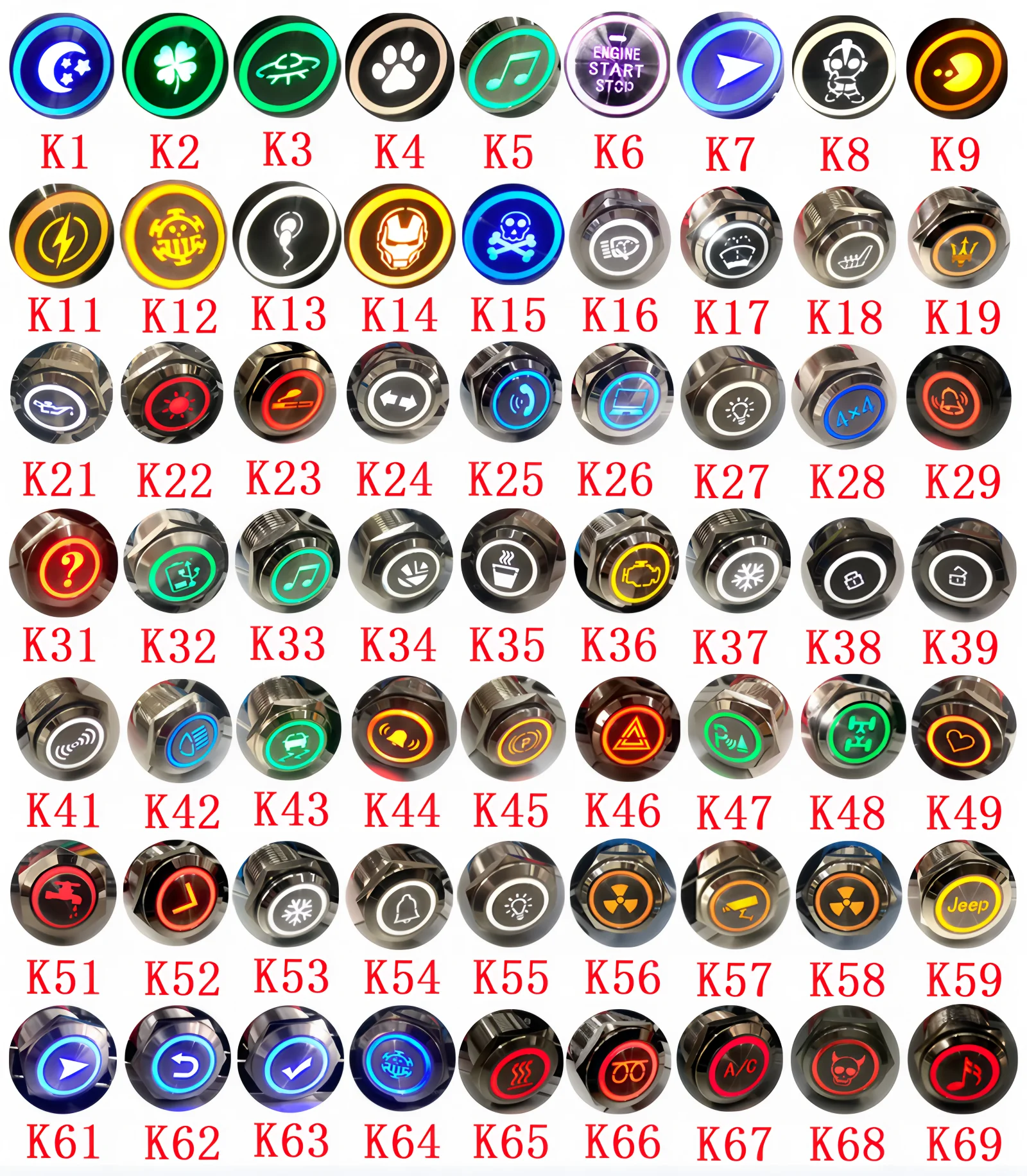 Металлический кнопочный переключатель Start Stop 16/19/22 мм чер/серебро 12/24 В