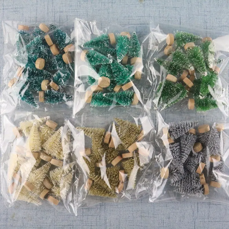 

12 Pieces Artificial Mini Christmas Tree Figurine Sisal Silk Cedar Mini Miniature Micro Landscape Home Room Table Top Decoration