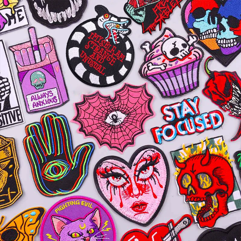 

DIY Horror/Skull Patch Iron On Patches For Clothing Thermoadhesive Patches On Clothes Punk Style Sewing/Fusible Embroidery Patch