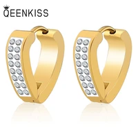 qeenkiss eg8213 fine jewelry wholesale fashion woman wedding birthday gift heart zircon titanium stainless hoop earrings 1pc
