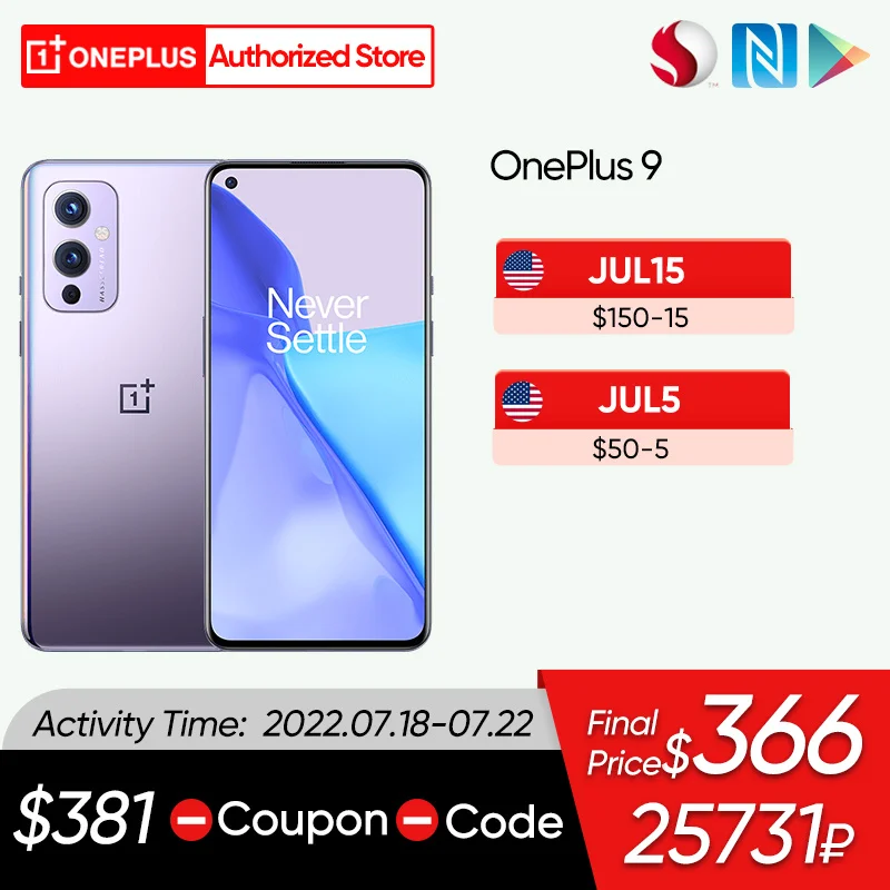 OnePlus 9 5G Global Rom Smartphone Snapdragon 888 6.55'' 120Hz Fluid AMOLED 50MP Camera Octa-core 4500mAh 65W Fast Charge NFC