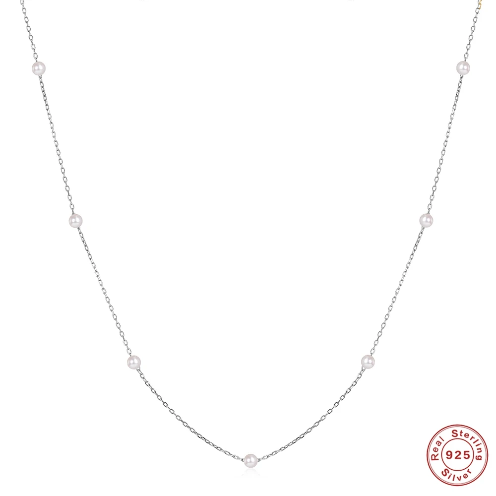 

AIDE Pearl Choker Sweater Chain Modern Necklace 925 Sterling Silver Stackable Small Pearl Beads Chain necklaces For Women Jewel