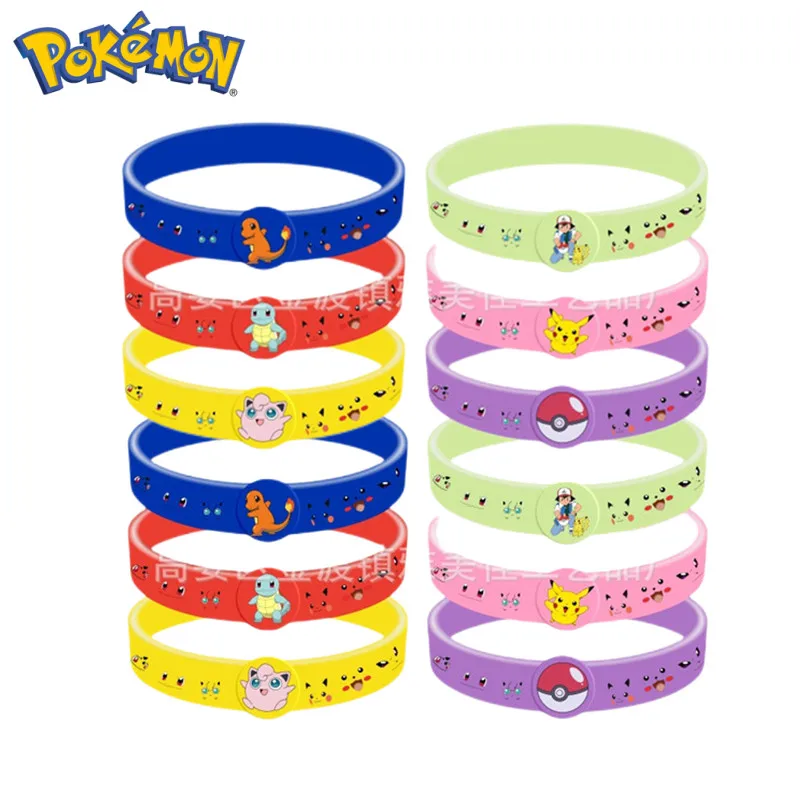 

Pokemon Pikachu Children Wristband Anime Cartoon Kawaii Silicone Bracelet Birthday Party Badge Bangles Kids Accessories Gifts