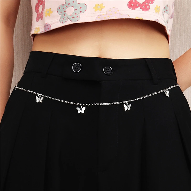 Chic Butterfly Multilevel Layer Metal Chains Waist Key Chain Fashion Side Metal Kettingriem Accessories Jewelry For Jeans