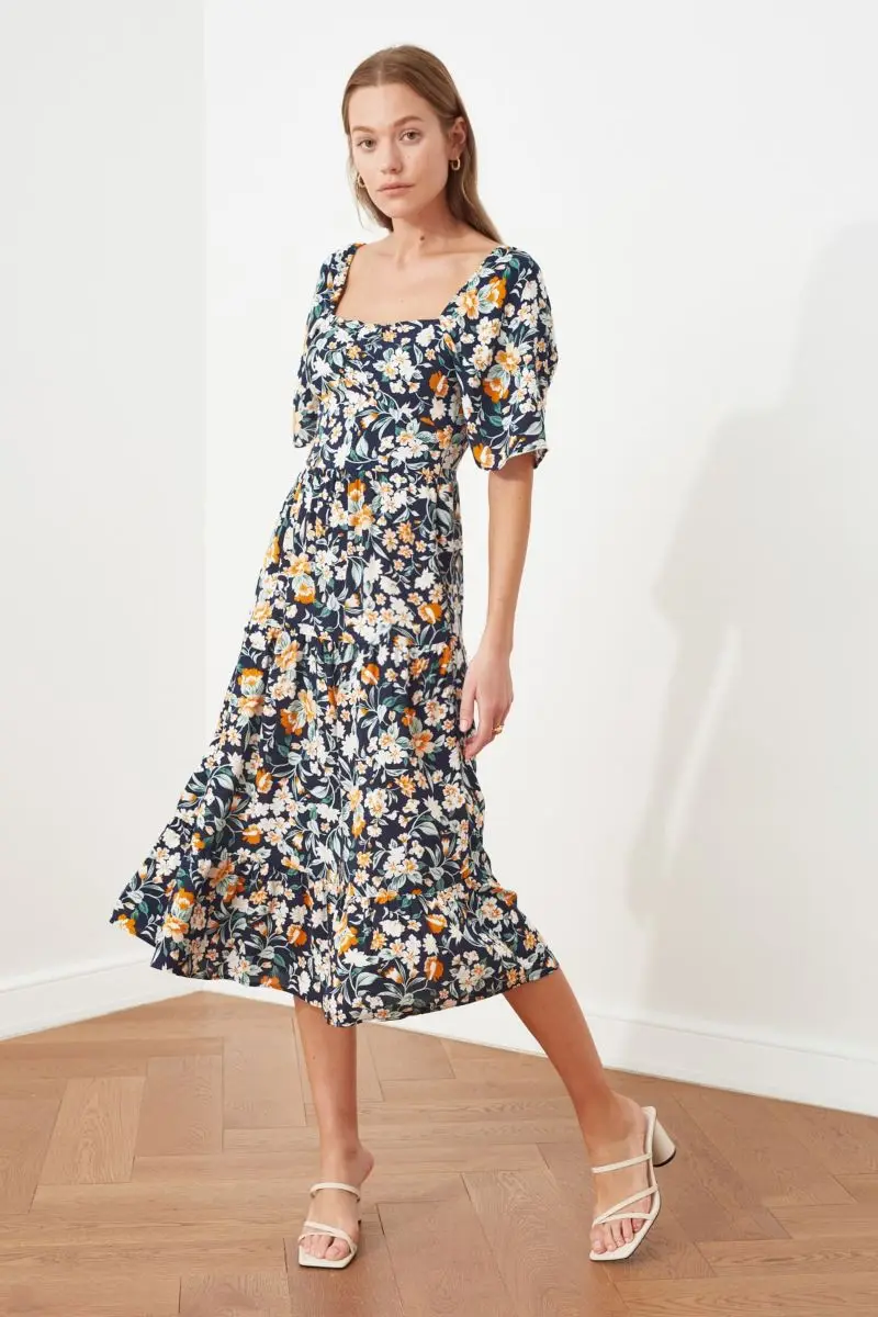 

Темно-синее платье с рукавом-фонариком twosss20el2323