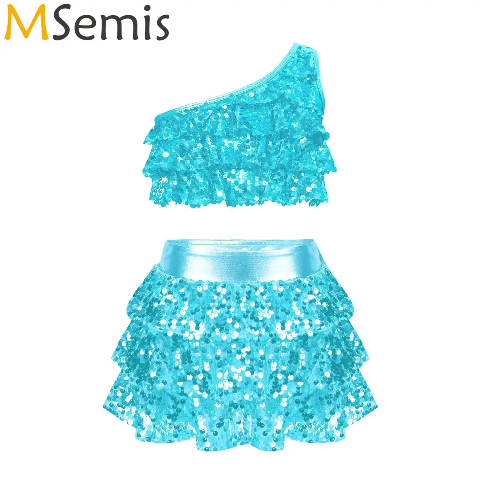 

Детский костюм для латиноамериканских танцев, с блестками и одним открытым плечом