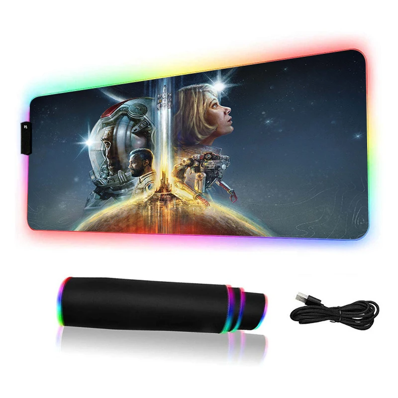 

RGB коврик для мыши для геймеров, Настольный коврик с подсветкой Starfield, игровые аксессуары, большой коврик для мыши для клавиатуры, резиновый Настольный коврик для компьютера