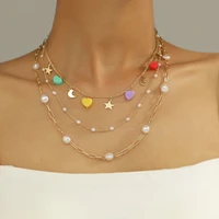 charm clavicle chain personality simple multi layered jewelry with soft pottery necklace pearl hand beaded necklace fashion