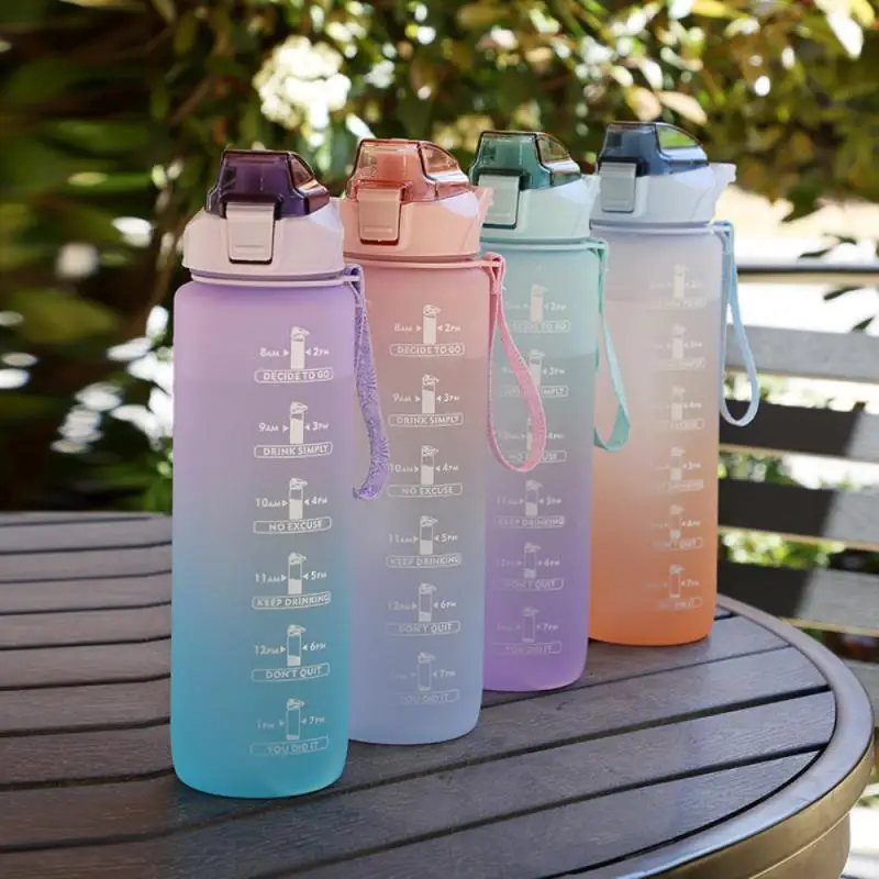 

Leakproof Drinking Cup Portable Gradient Color Vacuum Water Cups Food Grade Plastic Sport Water Bottles Drinkware Large Capacity