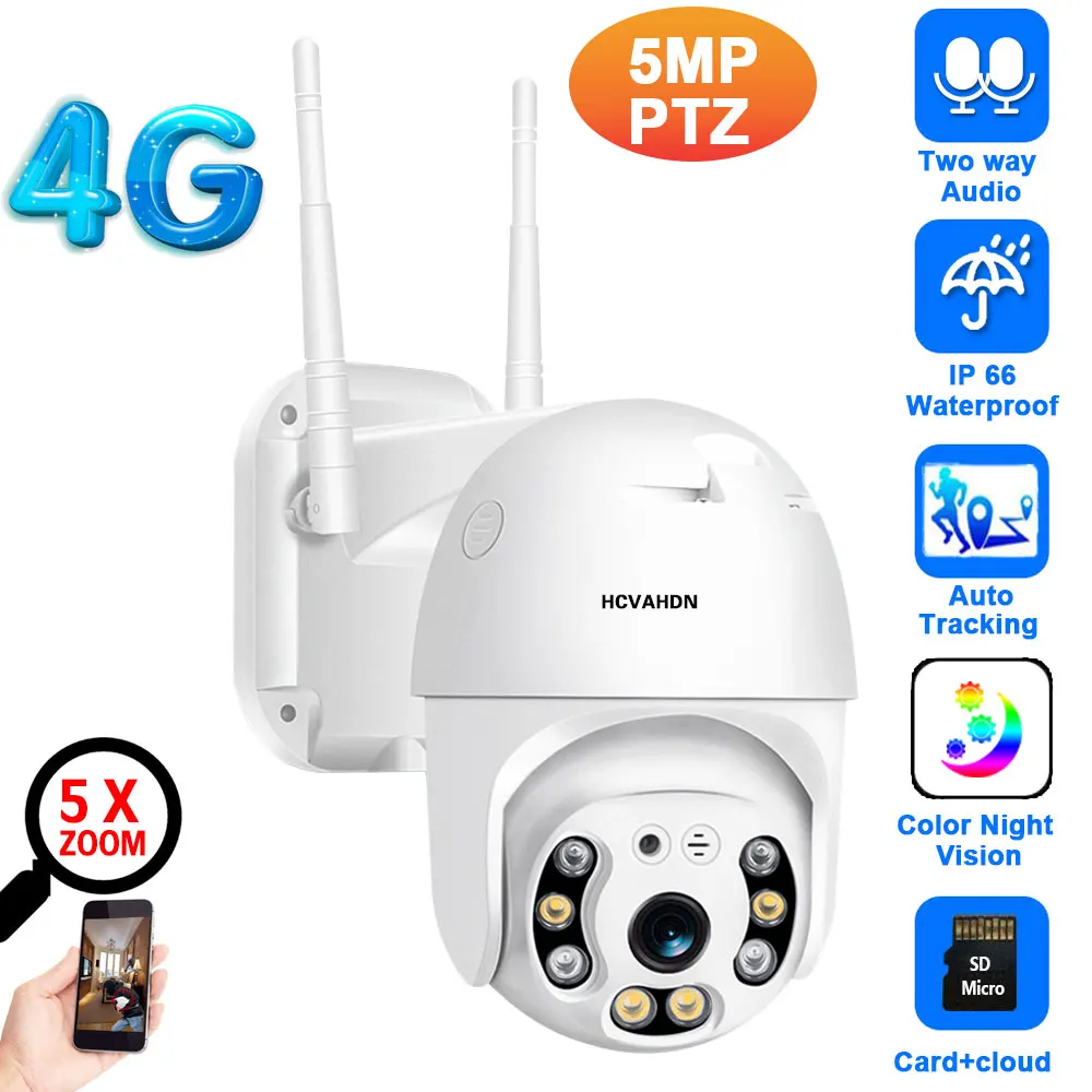 

5MP 4G SIM Card IP Camera PTZ 1080P Wireless Wifi Outdoor CCTV Security Dome Camera Auto Tracking Color Night Vision IP Cam P2P