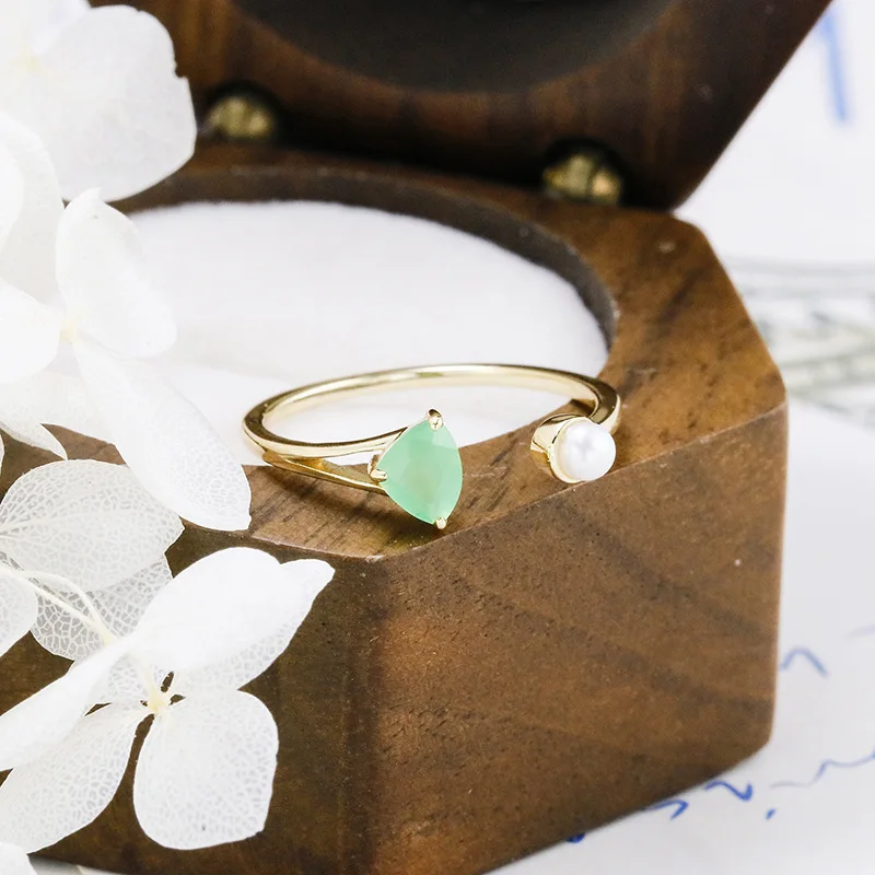 MoBuy натуральный драгоценный камень пресноводный жемчуг зеленый халцедон кольцо