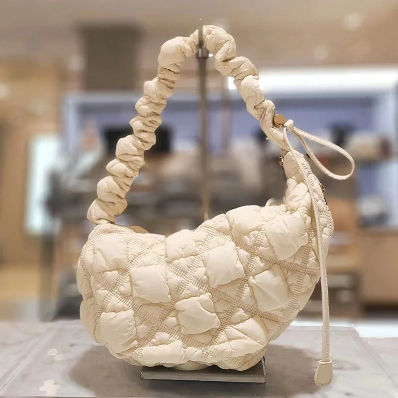 

1PC Fashion Pleated Cloud Bag Designer Ruched Handbag Luxury Nylon Quilted Padded Cloud-Bubble PackCrossbody Bag Female Purse