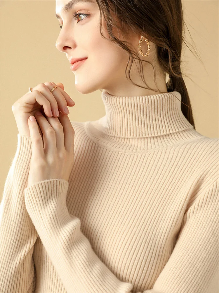 Базовый женский свитер вязаный пуловер черные свитера с высоким воротом для