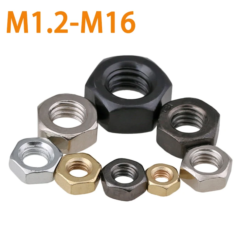 

Hex Nut 2-50pcs Brass Stainless Steel Black Steel Hex Nut Metric ThreadHexagon Nut M1M1.2 M1.6 M2 M3 M4 M5 M6 M8 M10 M12 M14 M16