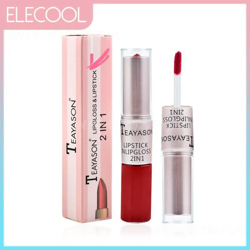

12 Colors Lip Gloss Non-stick Cup 2 In 1 Lipstick Lipgloss Velvet Matte Double-headed Lasting Coloring Lipstick Lip Gloss