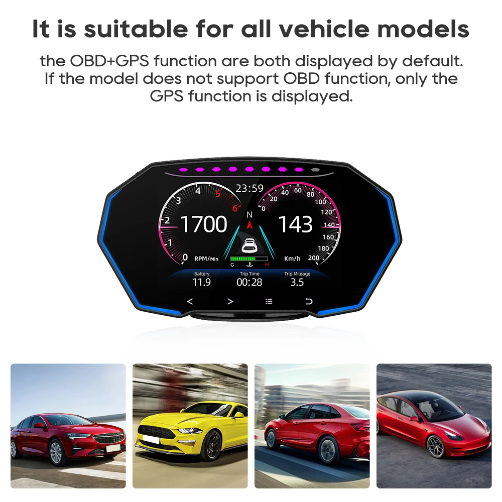 Фото Автомобильная система бортовой диагностики OBD 2 с GPS, дисплей на лобовом стекле, спидометр, превышение скорости, усталость, сигнализация, гаджеты, интеллектуальные устройства №4