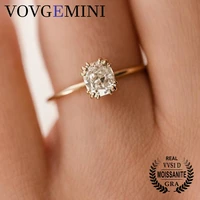 vovgemini cushion cut moissanite rings 18k yellow gold 0 5carat 12 prong invisible halo elegant wedding band jewelry for women