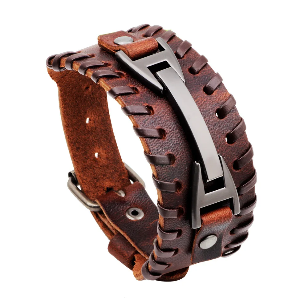 

Handwoven Trendy Casual Leather Bracelet for Women Men 2 Color Leather Bangles Metal Accessories Fashion Personalized Jewelry