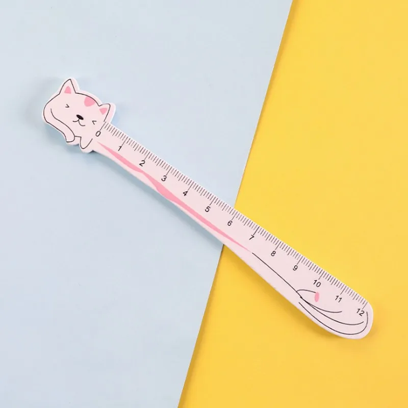 

1Pcs Cat Ruler Cartoon painting measuring Gift Stationery Straight Wood Rulers green purple Black pink 12CM