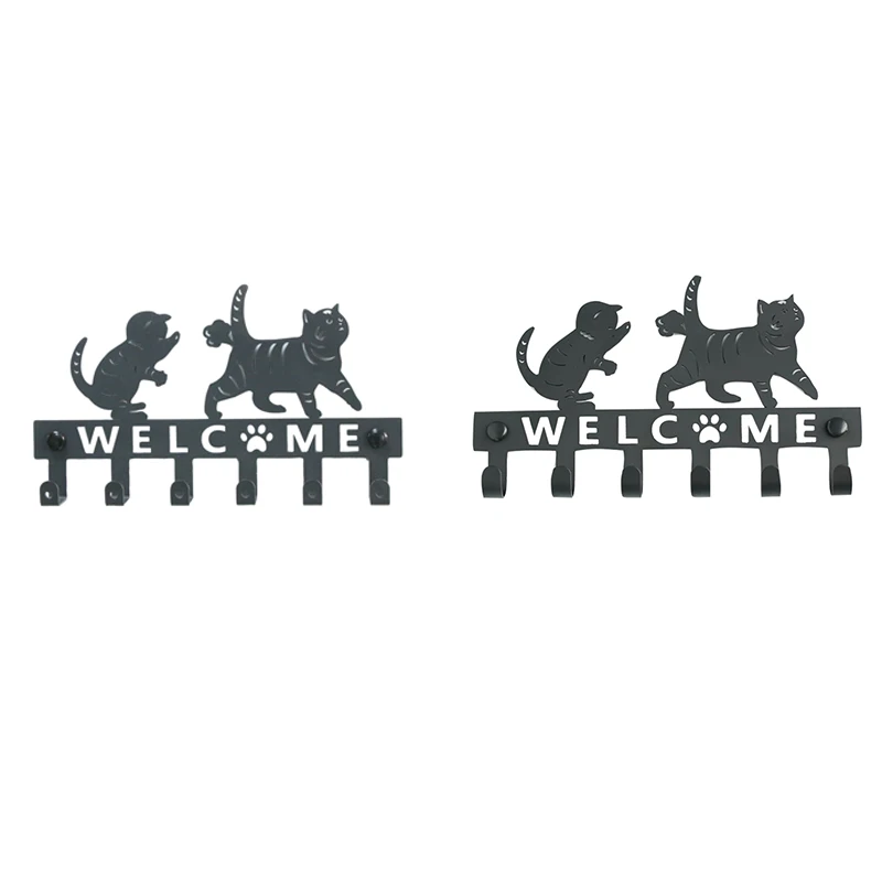 

Key Holder For Wall With 6 Hooks Sweet Cat Decorative Vintage Beautiful Metal Hanger For Front Door,Kitchen,Warehouse