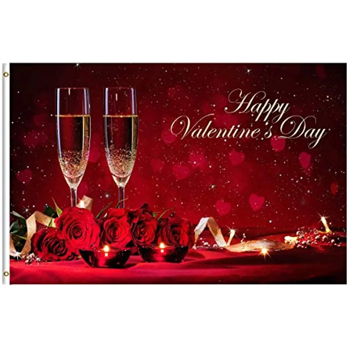 

Red Roses Flower Champagne Wine Dinner 4x6 Feet Flag for Outdoor Indoor Home Decor