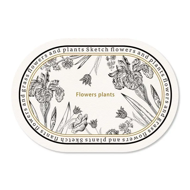 

Искусственная кожаная круглая подстилка черно-белая с цветочным узором