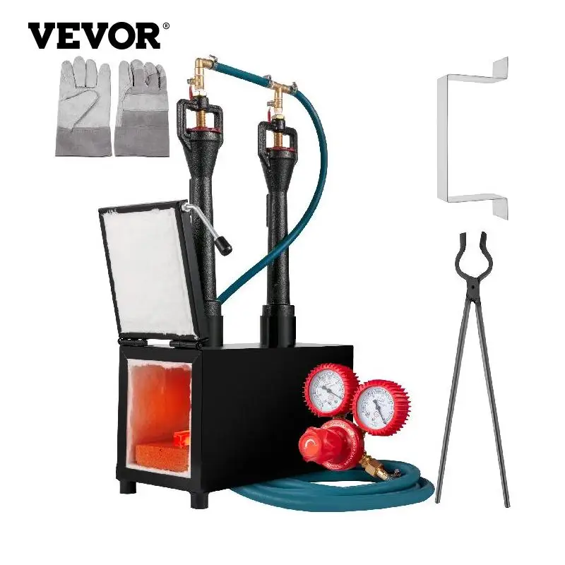 

VEVOR 7.8L Gas Propane Forge Blacksmithing Furnace Double Burner Single Doors Insulation Coating 2300°F Portable for Metal Tools
