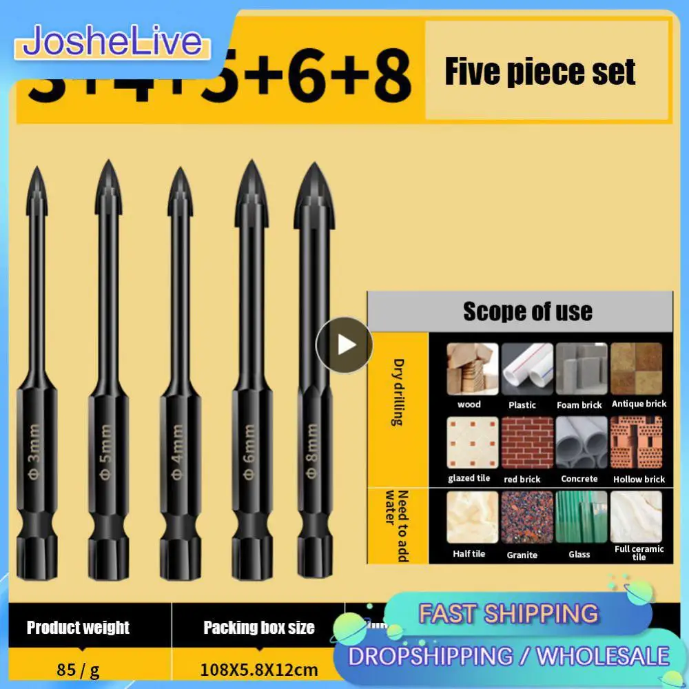 Hole Saw Triangle Drill 3/4/5/6/7/8/10/12 Mm Cross Hex Tile Bits Tile Drills Hexagonal Shank Drill Alloy Hand Tools