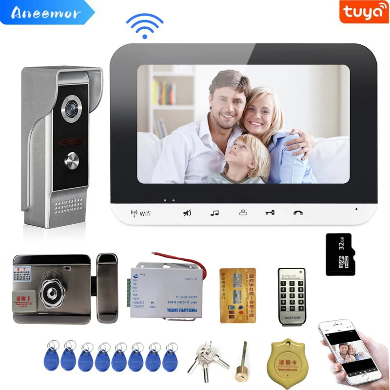 7 Inch WiFi Video Intercom with Lock 3A Power Supply Outdoor Doorbell Camera Wireless Tuya Visual Door Phone for Home Security