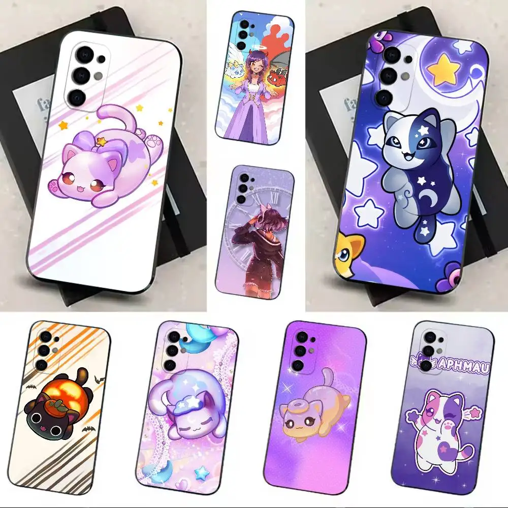 Фото Милый чехол для телефона с котиком C-Aphmau M-MeeMeows, мягкий черный чехол для Samsung S24, S30, S21, S23, S22, S20, Ultra, S25, Plus. №1