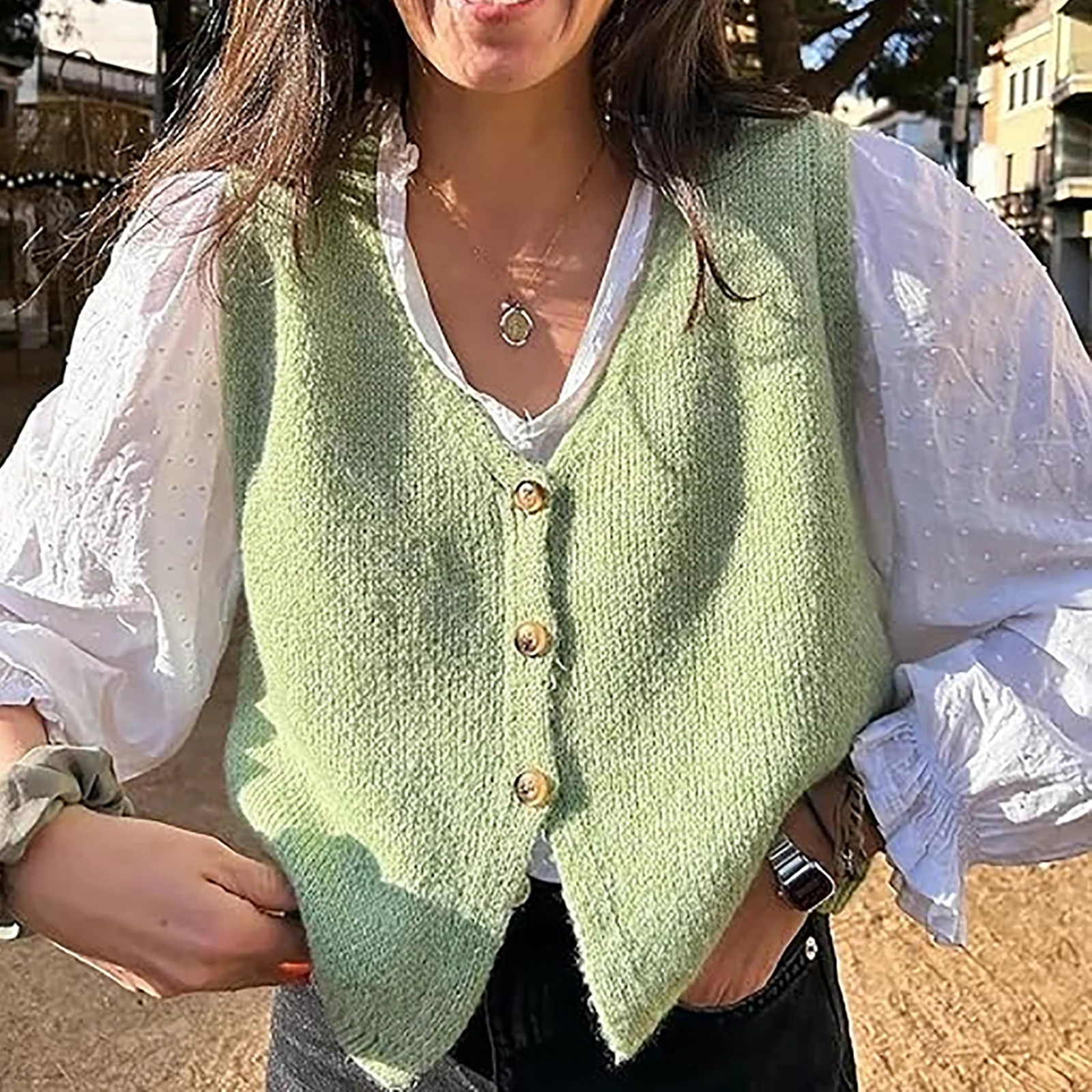 Hirigin женский вязаный жилет на пуговицах Y2k повседневный свободный крой без