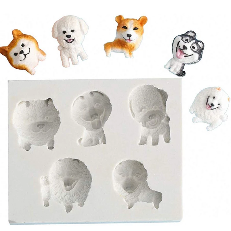

5Cavity Puppy Dogs Fondant Mold Shiba Inu Corgi Teddy Bear Dog Samoyed Husky Silicone Chocolate Candy Gumpaste Sugarcraft Mould